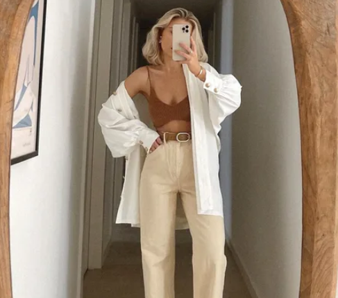 White Shirt with Beige Styling