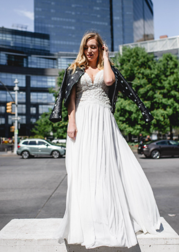 White Dress with Leather Jacket